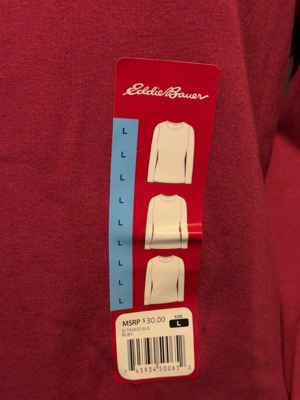 NWT Eddie Bauer Ruby Heather Long Sleeve Tee Large - Picture 2 of 6